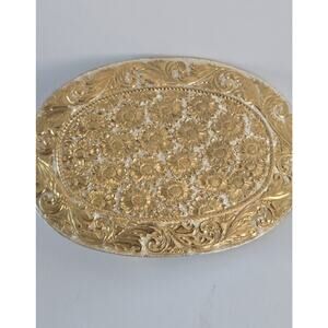 Vtg Crumrine Western Belt Buckle Floral Scroll Gold Tone Rodeo Cowboy El Arturo